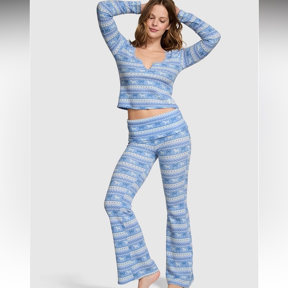 PINK × LoveShackFancy Waffle Long Pajama Set 💙